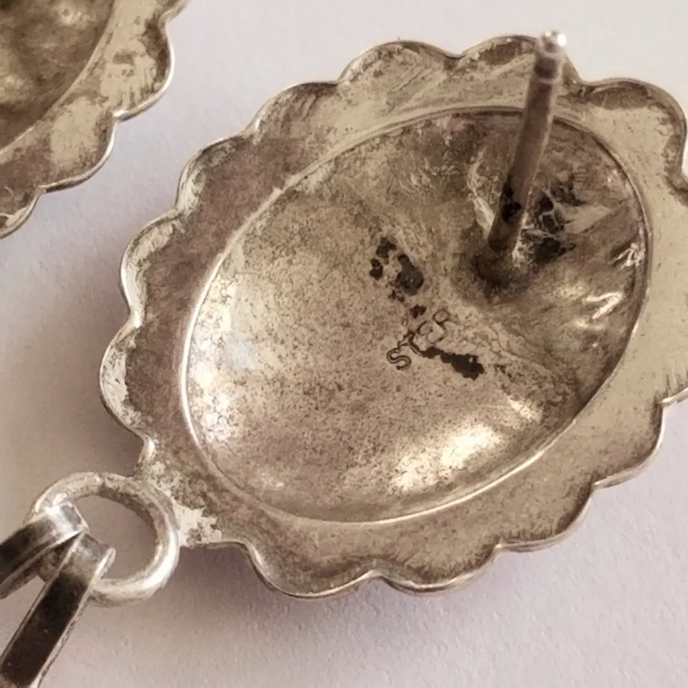 Vintage earrings Sterling Silver shield post Feather dangles 925 old pawn